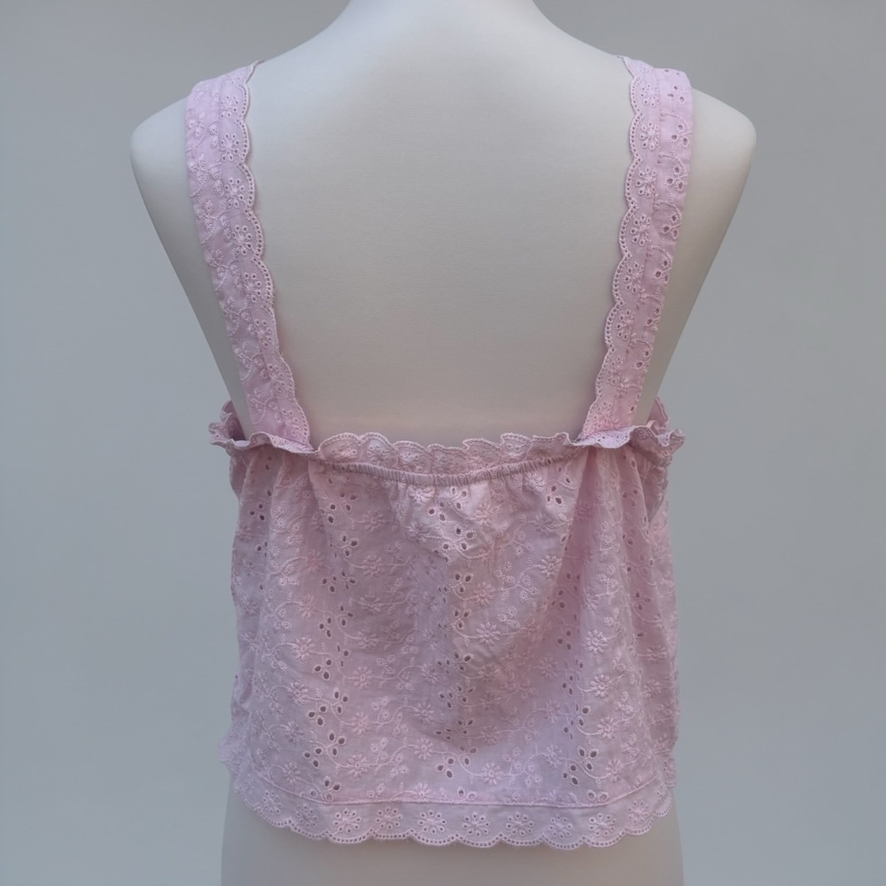 Aeropostale Eyelet Tie Front Flyaway Tank Top Shirt Lg Pink Lace Floral Coquette - Picture 2 of 10